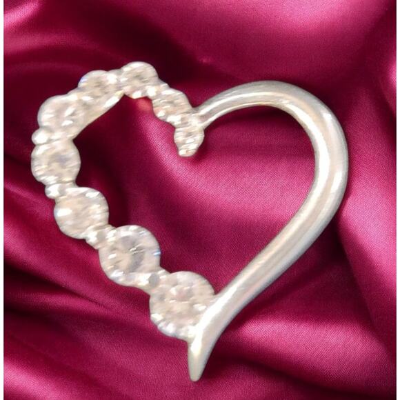 Sterling Silver Heart Pendant with Graduated Faux Diamonds - Picture 1 of 5